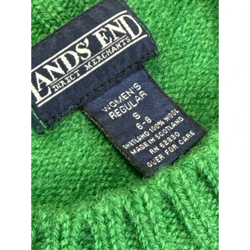 Lands' End Green Wool Sweater Made in Scotland Vintage 90s Crewneck Size 6 8 M